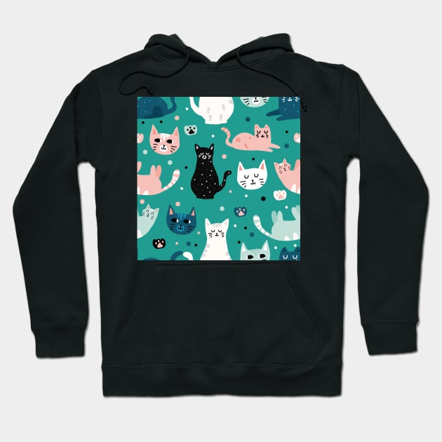 Kawaii Cartoon Style Playful Cats Hoodie by ozencmelih